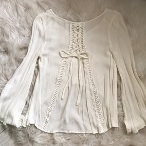 Tobi Bell Sleeve Top with Lace Up Back